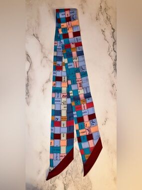 HERMES Silk Bolduc Au Carre Twilly Ciel Cobalt Bordeaux
